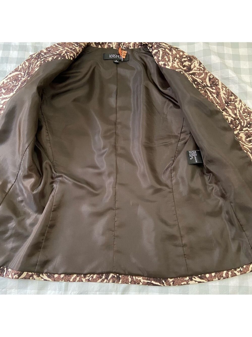 Kasper Pure Silk 2-Piece Blazer & Camisole Brown Black Cream Abstract Size US 8 - Picture 9 of 16